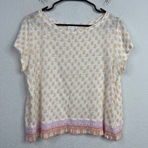 J.Jill Love Linen Shirt Womens M Short Sleeve Floral Abstract Boho Whimsical